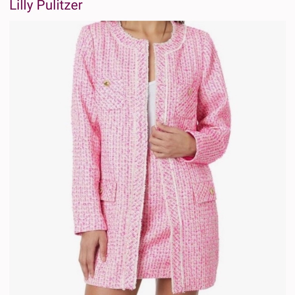 Lilly Pulitzer Dashielle Tweed Jacket Pink‎ Palms women’s  Size 4 - Picture 13 of 17